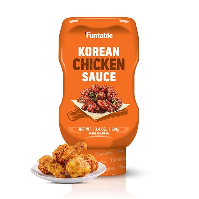 Funtable Korean Fried Chicken Sauce - Sweet, Spicy & Tangy, 13.4 oz | Sticky Glaze for Wings, Nuggets and BBQ; Ready-to-Use Dipping and Cooking Condiment Inspired by Authentic K-Food Flavors