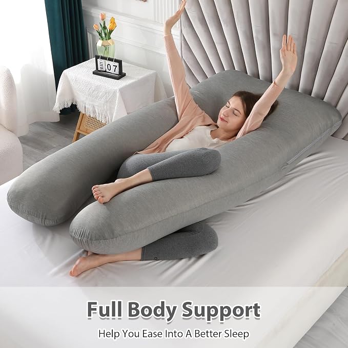 Amagoing Pregnancy Pillows with Cooling Cover, U-Shape Full Body Pillow for Sleeping, Support for Back, Legs, Belly, HIPS for Pregnant Women, Maternity Pillow for Adults, Dark Grey Cooling