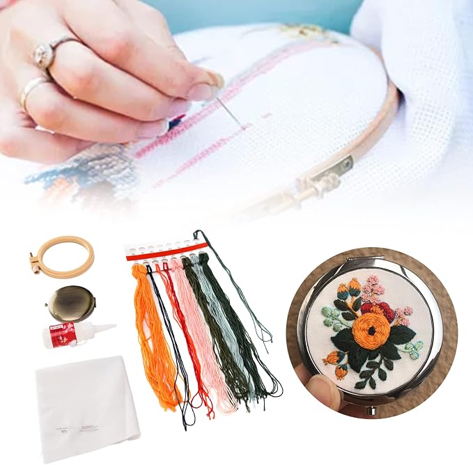 PinzqTrading Printed Embroidery Mirror Kit Sprout Pattern, DIY Embroidery Supplies for Adults, Washable Canvas Cloth, 9 - Color Thread Set, Embroidery Hoop with Adjustable Screw, Home