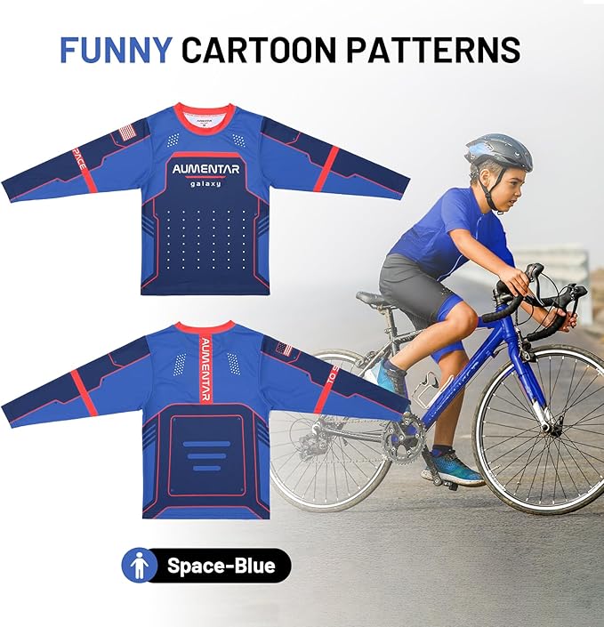 Kids Cycling Jersey Long Sleeve Dirt Bike Motocross Shirt, BMX Off-Road Racing Clothing