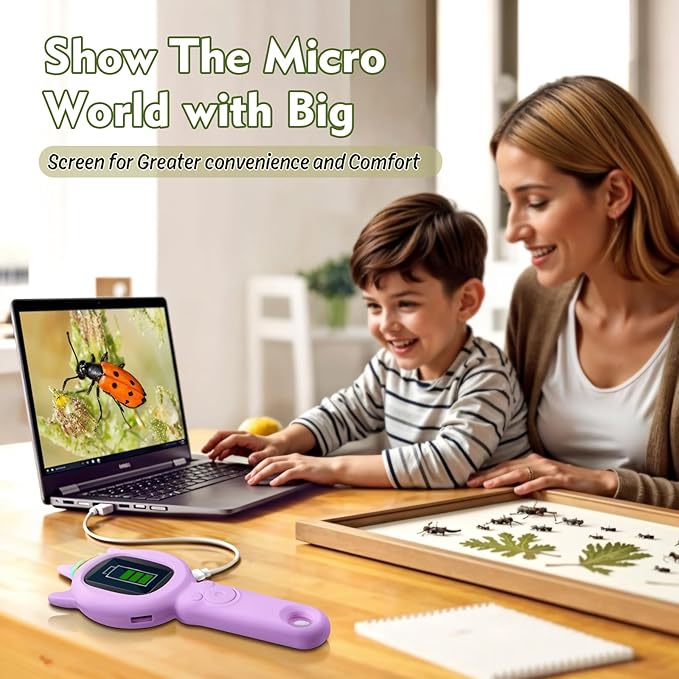 Kids Microscope- 500x Magnification,16X Zoom,Handheld Microscope for Kids with HD Cam,Portable Science Learning Tool,Christmas Birthday Gifts for Boys Girls Aged 3-12 (Purple)