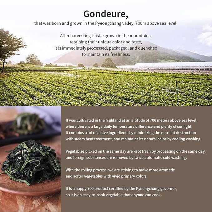 Pyeongchang Gondre Namul 2.82oz, Dried Vegatables for Namul Bap Bibimbap Soup with rich flavor, Korean Healthy Food K-Namul