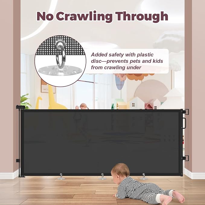 76" Retractable Baby Gates Extra Wide, Mesh Long Dog Gate for Wide Openings, Indoor Outdoor Stair Gate for Doorways Hallways Deck Porch, Child Pet Safety Essentials for Home, Black