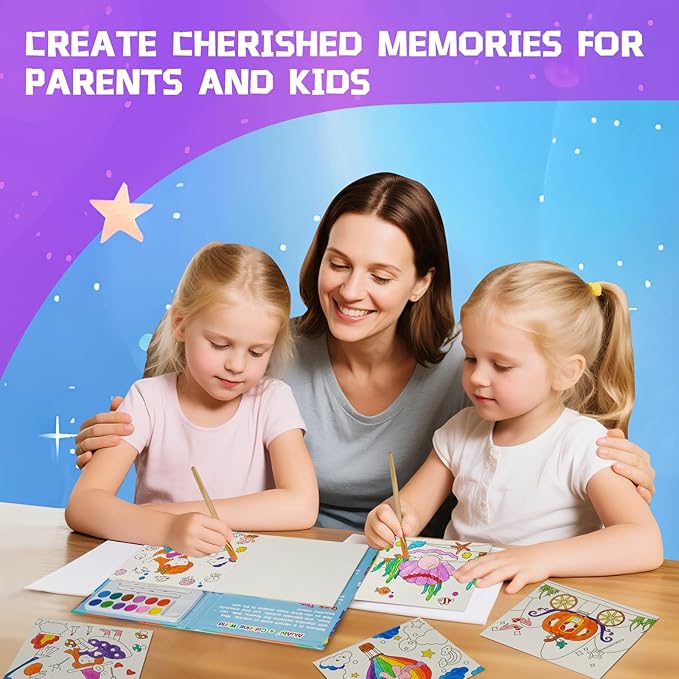 20 Pages Coloring Books for Kids Ages 4-8, 12 Color Strips Water Color Paint Sets, Arts and Crafts Drawing Activities Party Favors for Kids 3-5, Toys Birthday Gifts for Boys Girls
