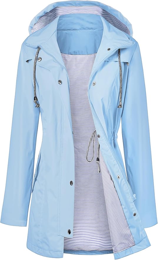 LOMON Raincoat Women Waterproof Long Hooded Trench Coats Lined Windbreaker Travel Jacket S-XXL