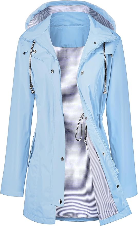 LOMON Raincoat Women Waterproof Long Hooded Trench Coats Lined Windbreaker Travel Jacket S-XXL