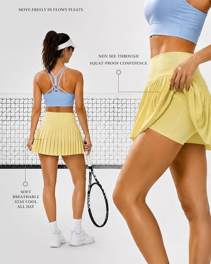 Pleated Tennis Skirt for Women with Pockets Shorts High Waisted Athletic Golf Skort for Workout Pickleball