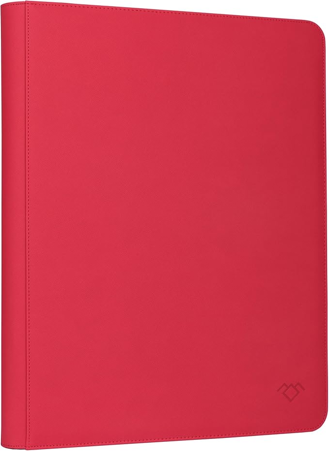 GrinOwl 16 Pocket Top loader Binder, Holds 640 Top Loaders, Large Top loader Card Binder with Sleeves for Cards in 3" x 4" Top loaders (Red)