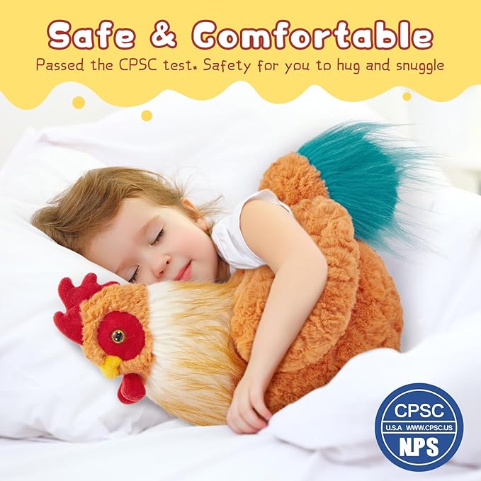 Tezituor 18 Inch Big Chicken Stuffed Animal, Cuddly Realistic Chicken Plush Toy, Gaint Rooster Stuffed Animals,Soft Stuffed Farm Plushie Kids Girls Boys Christmas, Easter, Birthday, Party Decor