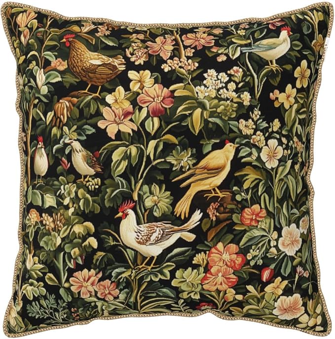 Vintage Floral Animal Velvet Pillow Covers 16x16 Inch Black Green Flowers Leaf Throw Pillows for Couch Farmhouse Cushion Covers Pillowcase Boho Chinoiserie Pillow Cases for Sofa Bed Outdoor Decor
