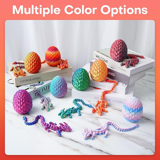 FYEFKJSA 3D Printed Dragon Eggs with Dragon Inside - 12Inch,Articulated Fidget 3D Printed Animals, Interesting Decorative Gift, Easter Basket Essentials Stuffers (Laser Red)