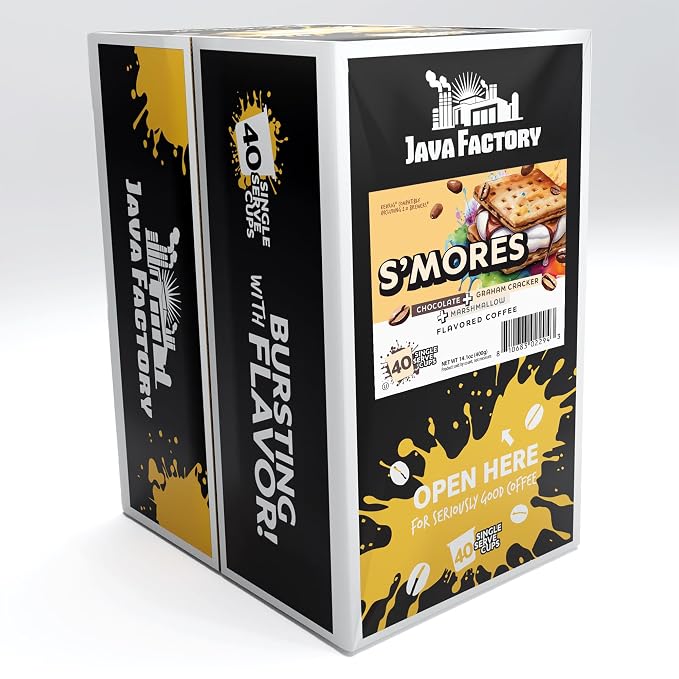 Java Factory Coffee Pods Chocolate, Graham Cracker and Marshmallow Flavored Coffee for Keurig K-Cup Brewers, S'mores, 40 Count