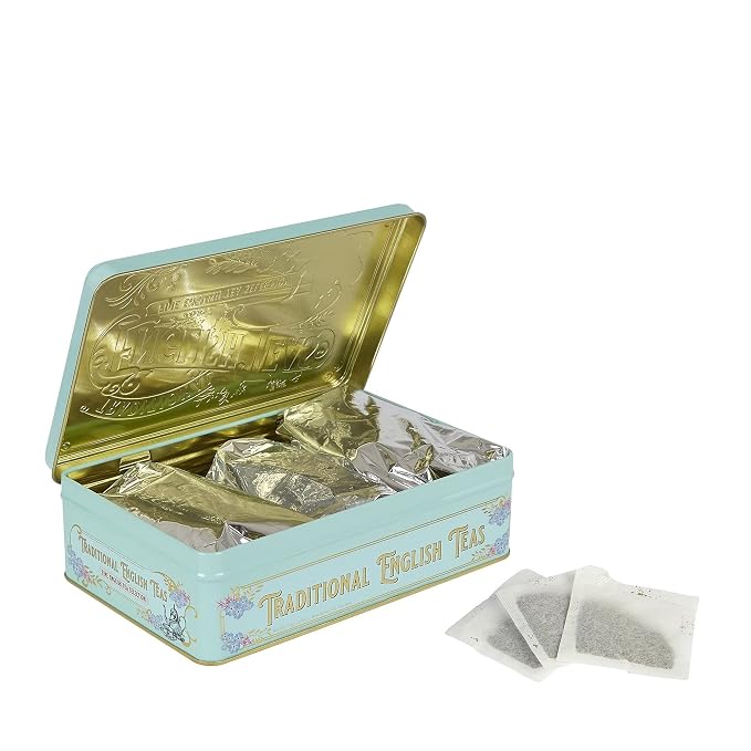 Vintage Victorian Tea Tin with 72 Assorted Fine English Teabags | English Breakfast, Earl Grey & Afternoon Tea