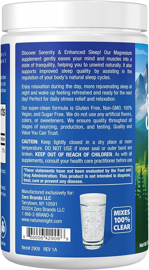 Nature’s Perfect Night | Serenity Magnesium Drink Mix Powder | Anti-Stress | Gluten Free | Vegan | Non-GMO | Sugar-Free | Supports Relaxation, Sleep, Heart, Bone, and Nerve Health | 15 oz