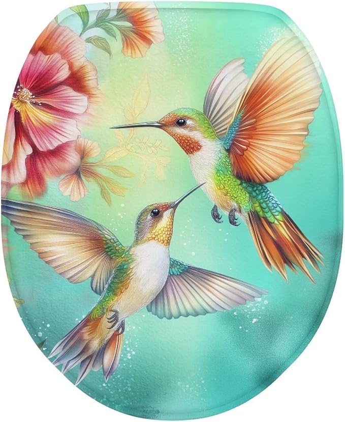 Hummingbird Flower Toilet Tank Dust Cover for Bathroom Green Hummingbird Flower Toilet Seat Cushion Cover with Elastic Band Oval Toilet Seat Cover Soft Bathroom Replacement Machine
