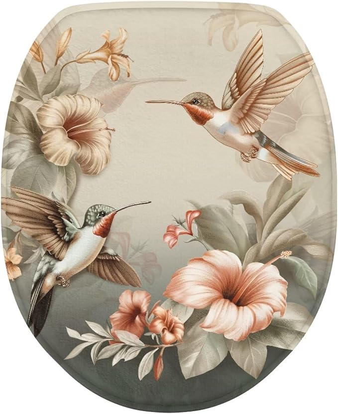 Hummingbird Toilet Lid Cover, Flannel Machine Washable Toilet Seat Cover, Comfortable, Soft and Dustproof Toilet Lid Cover