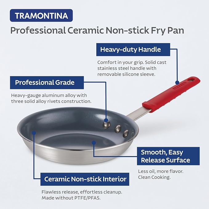 Tramontina Professional 12-Inch Ceramic Non Stick Large Frying Pan, Heavy-Gauge Aluminum Skillet with Ceramic Nonstick Coating, Dishwasher and Oven Safe, Gray