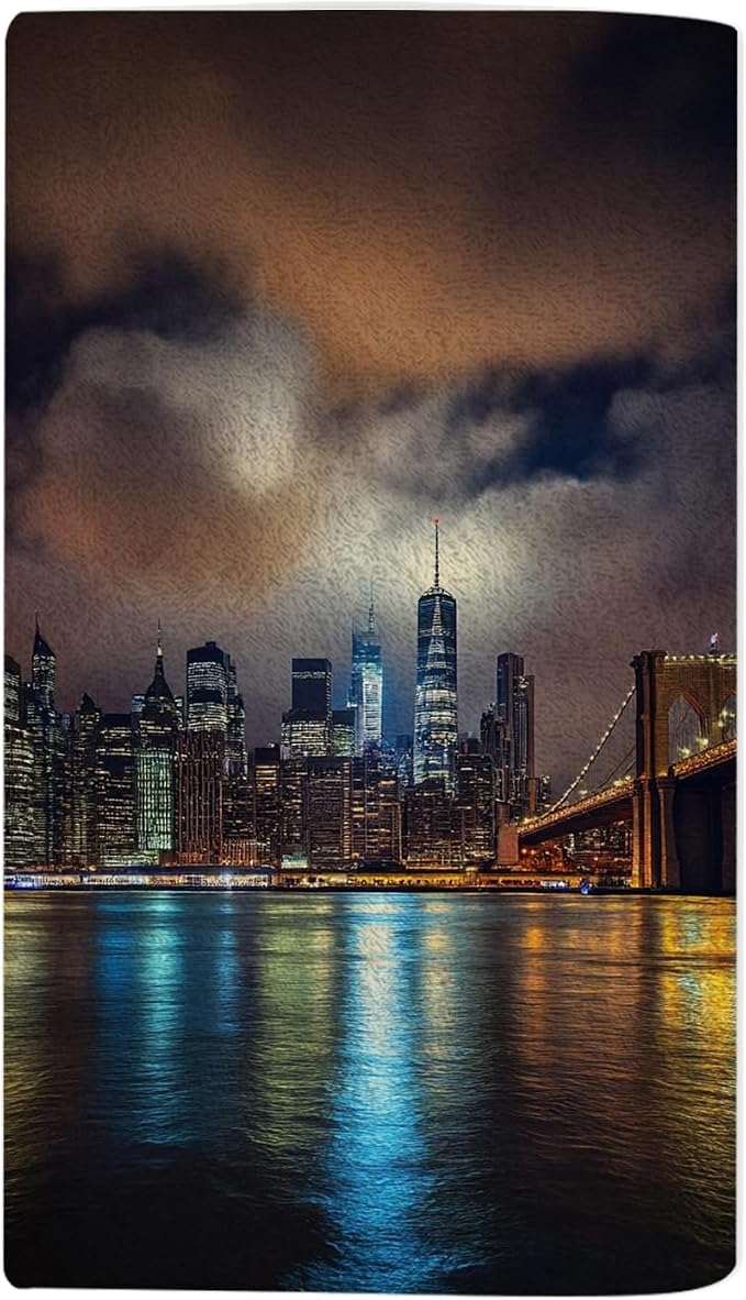 New York City Bath Towel 15X30 Inch Washcloths View of Manhattan at Sunset Bright Light Face/Body/Hair/Hand Towel for Spa Gym Yoga Swim Bathroom Kitchen Hotel