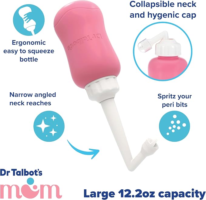 Dr. Talbot's Mom Postpartum Peri Bottle with Carry Bag - (2 Pack) 12.2 fl oz - Silicone Perineal Spray Bottle for Mothers
