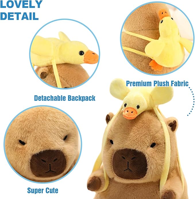Ditucu Capybara Plush with Yellow Duck Backpack 7.8 inch Cute Capibara Stuffed Animal Soft Plushies Toys Gifts for Kids Brown