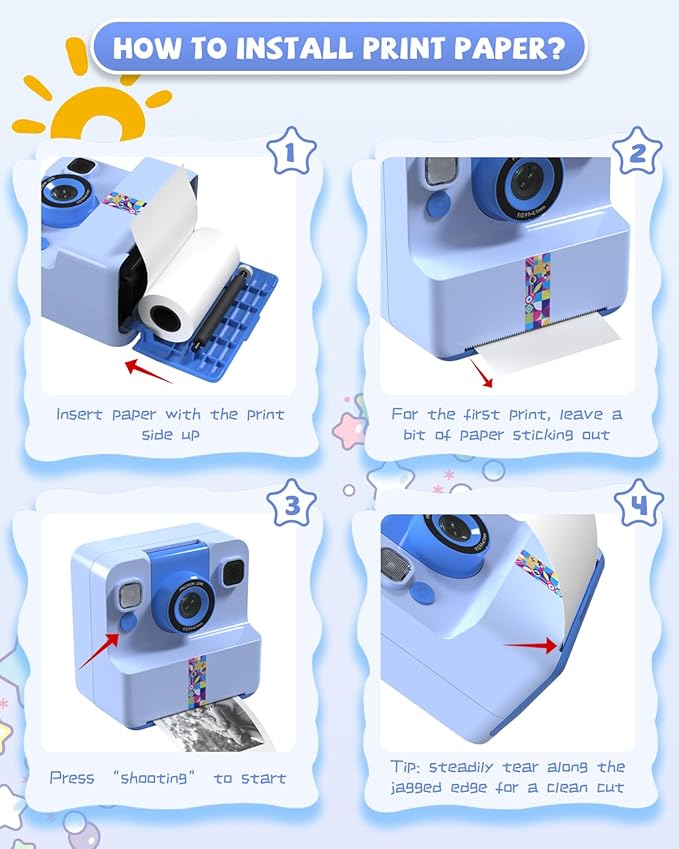 Kids Camera Instant Print, Digital Camera for Kids, 180° Rotating Selfie Lens with 32GB SD Card & 2 Rolls Printing Paper Kids Toy Birthday Gifts for Boys Girls Ages 3-12, Blue