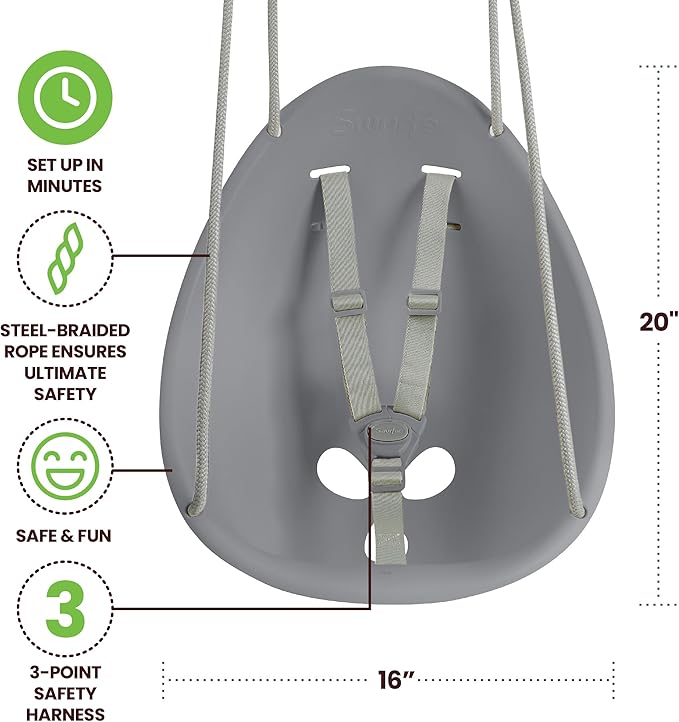 Swurfer Coconut Toddler Swing – Comfy Baby Swing Outdoor, 3- Point Adjustable Safety Harness, Secure, Safe Quick Click Locking System, Blister-Free Rope, Easy Installation, Ages 6-36 Months
