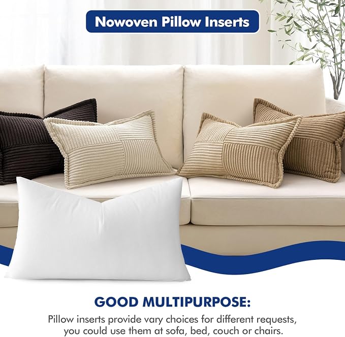 MIULEE Pillow Insert 16x24 Inch Decorative Rectangle Throw Pillow Inserts | Premium Fluffy Pillow Forms Sham Stuffer for Sofa Couch Living Room