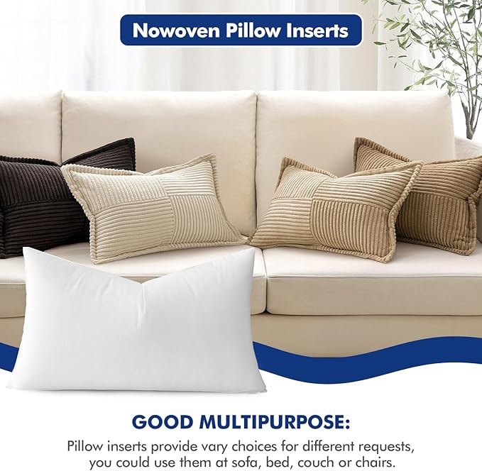 MIULEE Pillow Insert 12x20 Inch Decorative Rectangle Throw Pillow Insert | Premium Fluffy Pillow Forms Sham Stuffer for Sofa Couch Living Room