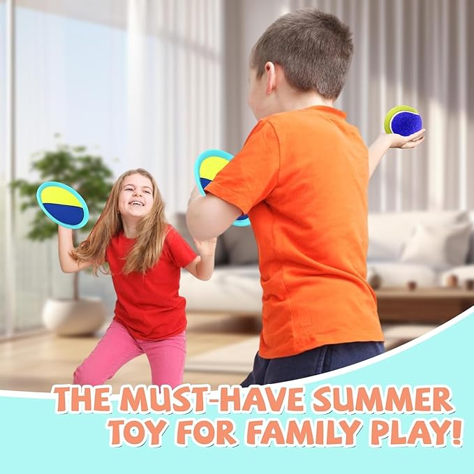 Outdoor Games - Beach Toys, Toss and Ball Set with 4 Paddles and 3 Balls, Perfect Yard Games Sets, Playground Sets for Backyards Easter Birthday for Kids/Adults/Family (Green)