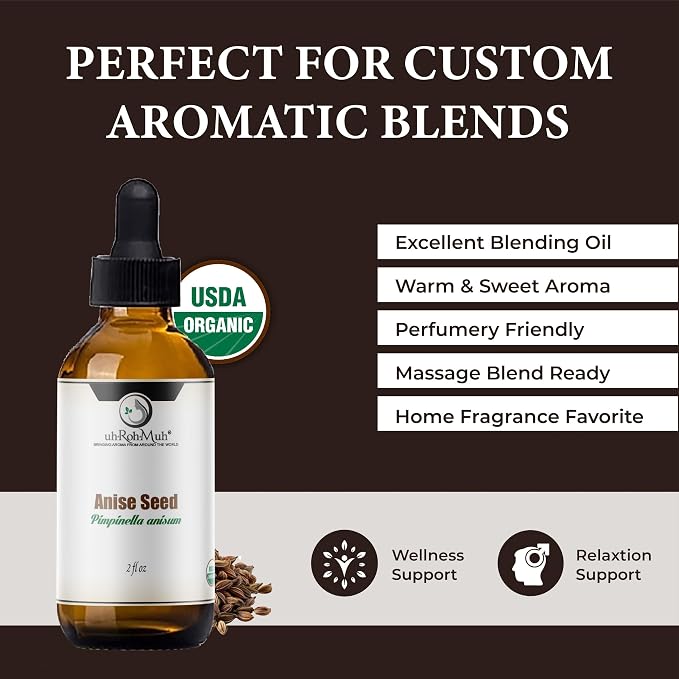 Anise Seed Organic Essential Oil - Steam Distilled Pure Pimpinella Anisum Oil for Aromatherapy, Diffusers, Soap Making, Candle Making, Cosmetic Formulations Massage DIY Personal Care - Spain - 2 Fl Oz