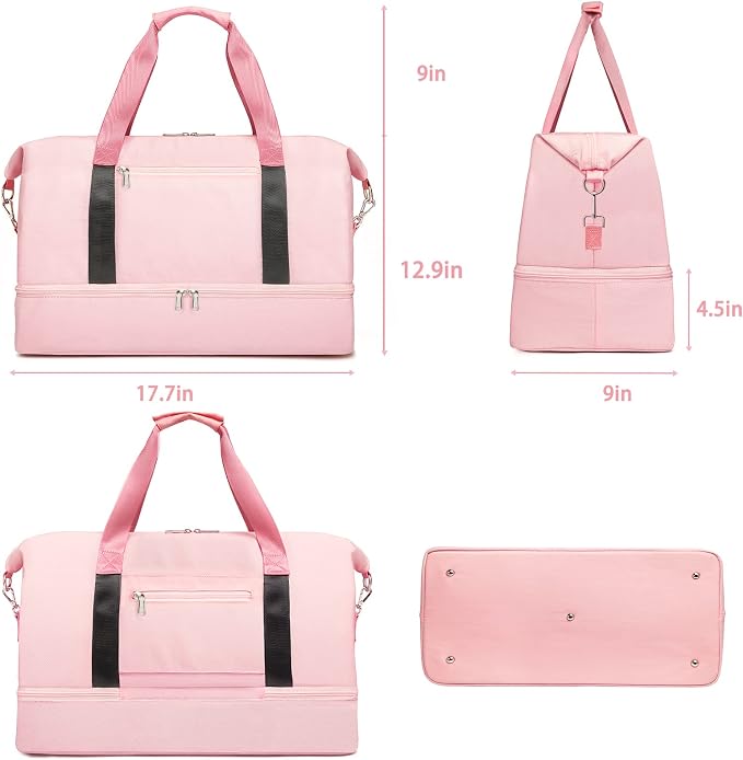 Sports Gym Bag for Women, Travel Duffle Bag with Shoe Compartment & Wet Pocket, Fitness Yoga Bag