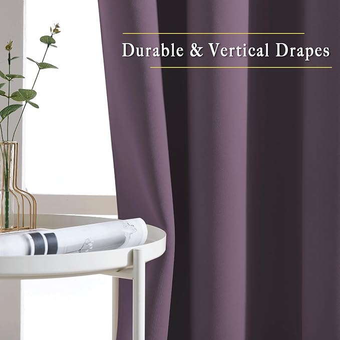 NICETOWN Plum Curtains for Living Room 84 inches Long - Plum Grommet Room Darkening Window Treatments Sound Reducing Drapes for Bedroom, 2 Panels, W52 x L84