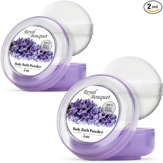 R-NEU 2 Pack Body Powder for Women with Powder Puff, 100% Talc-Free, Elegant Royal Bouquet Scented Dusting Powder, After Bath for Soft Skin, Extra Large, (10oz)