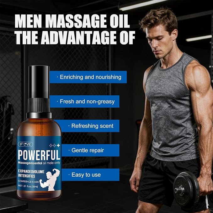 Men's Intimate Massage Oil, Personal Care Oil for Men, Nourishing and Moisturizing Formula, Fast Absorbing Botanical Oil for Daily Intimate Care, Body and Couples Massage, 1.01 Fl Oz