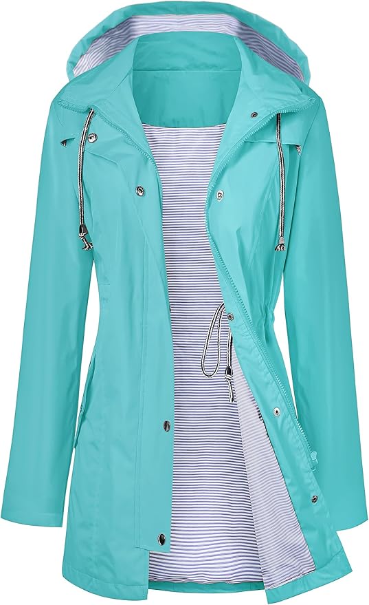LOMON Raincoat Women Waterproof Long Hooded Trench Coats Lined Windbreaker Travel Jacket S-XXL
