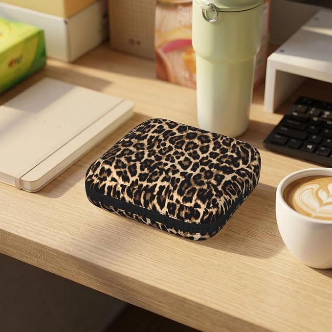 Leopard Cheetah Print African Animal Hunting Period Bag For Women,Portable Sanitary Napkin Period Pad Pouch For Purse, Small Make Up Bags
