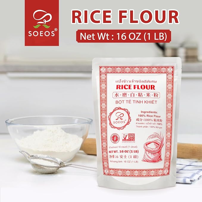 Soeos Rice Flour 16 Ounce (Basic), 1 Pound (Pack of 1) , Rice Flour for Baking or Cooking with Resealable Bag, All Natural for Sourdough Bread, Vegan, Gluten-Free