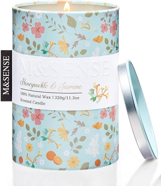 M&SENSE Spring Candle 11.3 oz,Honeysuckle Jasmine Scented Candle, Non-Toxin Soy Wax for Home Scented, Floral Candles for Women, Up to 70 Hours Burning Long-Lasting Fragrance