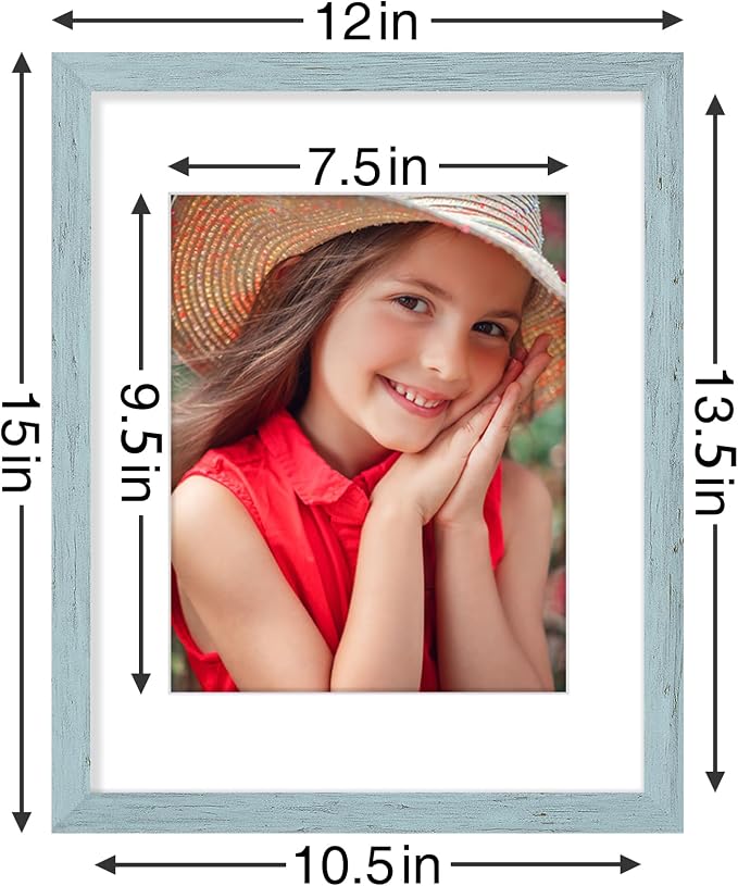 Vittanly 11x14 Picture Frames Set of 9 for Wall Mounting, Rustic Blue | Display Pictures 8x10 with Mat or 11x14 without Mat, Engineered Wood with Shatter Resistant Plexiglass, Gallery Photo Frames