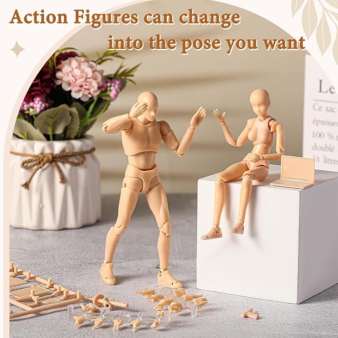Yookeer Body Set, Drawing Action Figures Female and Male PVC Drawing Doll Human Model Figure with Joints for Artists(Flesh Color)