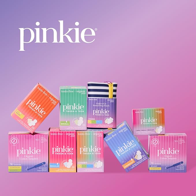 Pinkie Organic Tampons for Teens & Adults - 100% Cotton Core Adapts to Your Body - Slim BPA-Free Applicator for Comfortable Insertion - Chlorine, Fragrance, Dye & Rayon Free - Regular/Super, 36 Count