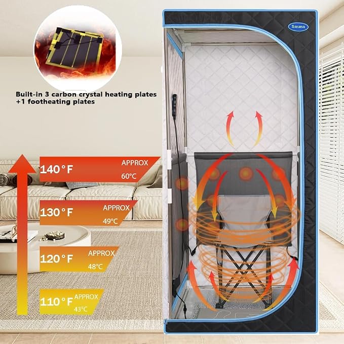 1 Person Portable Infrared Sauna, Full Size Portable Sauna Tent for Home, 1,020watt, Far Infrared Sauna Tent,with Heating Foot Pad,Portable Chair, L31.5 x W31.5 x H68.9