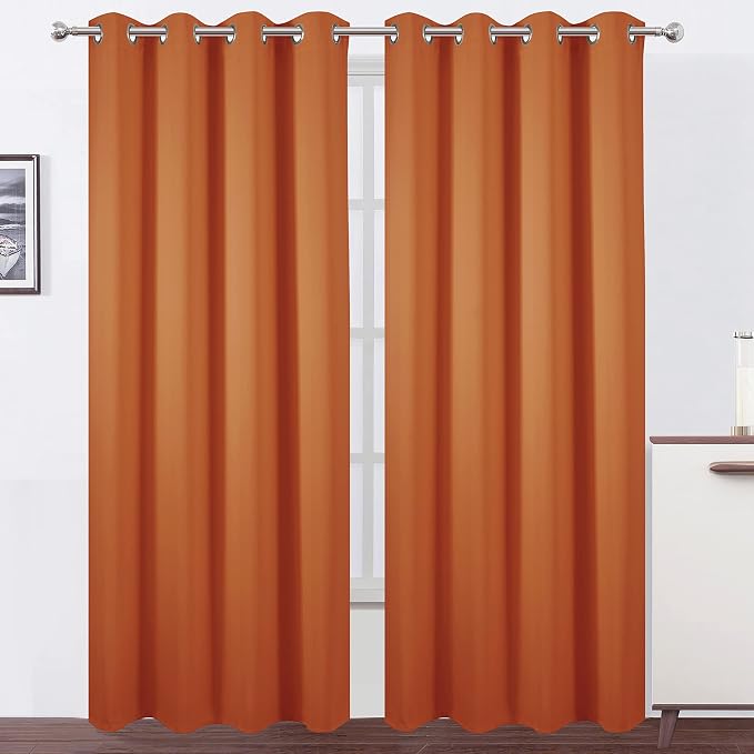LEMOMO Blackout Curtains 66 x 84 inch/Orange Curtains Set of 2 Panels/Thermal Insulated Room Darkening Bedroom Curtains