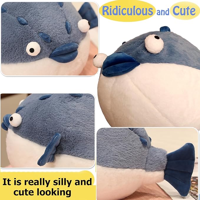 Puffer Fish Stuffed Animals 19.7'' Funny Stuffed Animals Soft Plushies,Chubby Puffer Fish Plush Toy,Unique Fat Pufferfish Stuffed Animals for Girls Kids Boys Birthday