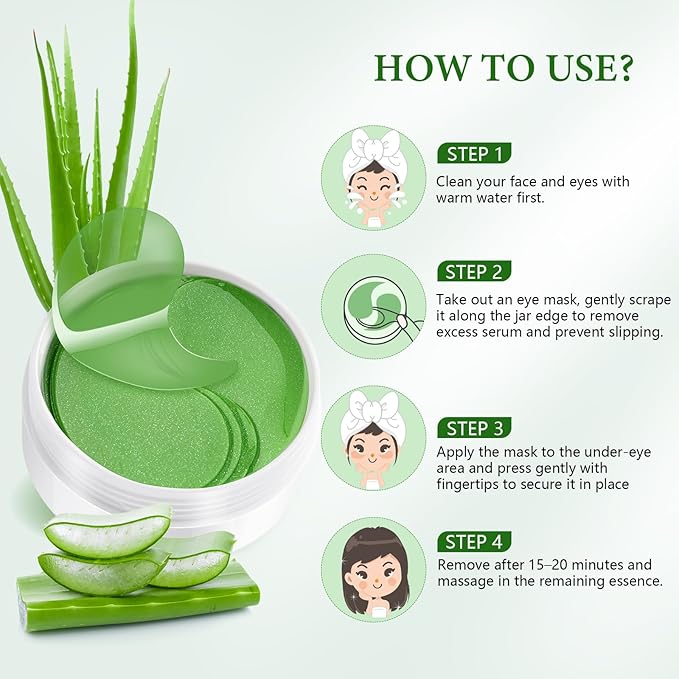 Under Eye Patches, 30 Pairs Aloe Vera Eye Mask for Dark Circles, Puffy Eyes, Wrinkles,Skincare for Women and Men