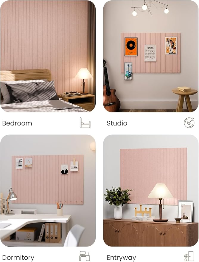 Fluxynara 36" x 24" Large Felt Bulletin Board, Pink | 6 Pack Cork Board Alternative with 30 Safe Adhesive Tabs, Pin Boards for Wall Decor, Home, Office, Classroom,Dorm