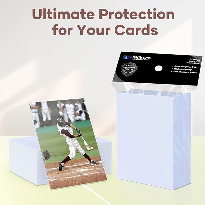 Mlikero 100 Count Card Sleeves, Clear Soft Trading Card Sleeves, Polypropylene (PP), Fit for MTG, TCG, Baseball, Football, Game Cards