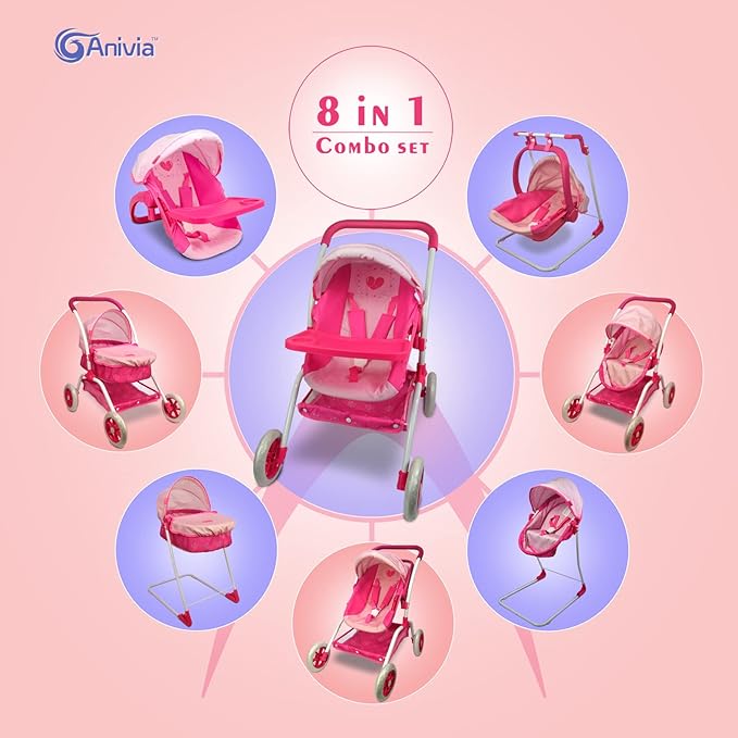 Anivia Doll Bed Furniture 2 Function Toy, Doll Bed and Doll Swings Together for 18 inches Baby Dolls, Baby Doll Crib with Bottom Tray