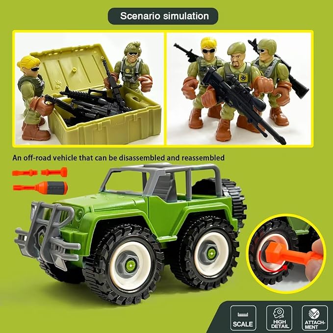Army Men Soldiers Toy Set, Army Men with Weapons Military Playset with 2 Cases 1Truck 1Screwdriver,Birthday Gift for Toddler Boys