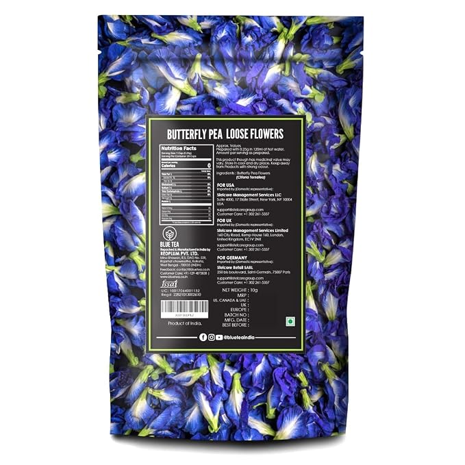 BLUE TEA - Butterfly Pea Flower Tea - 0.35 Oz (25+ Cups) Loose | Antioxidant Rich | Caffeine Free - Detox Tea - Flower Based - Herbal Tea - Non-Bitter - Chemical Free | Zipper Pouch